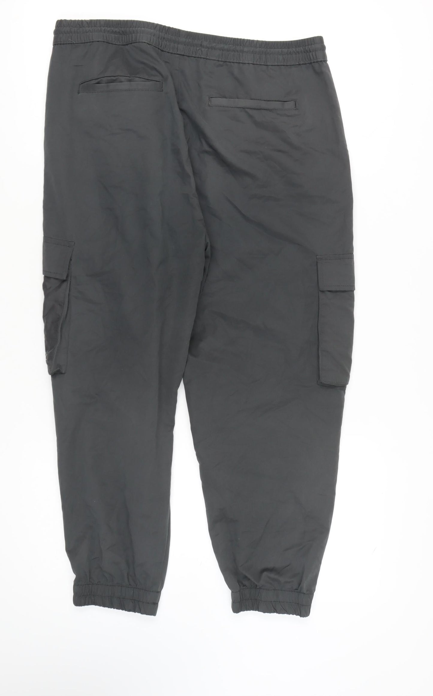 Zara Unisex Black Cargo Trousers, Size L, Elastic Waist