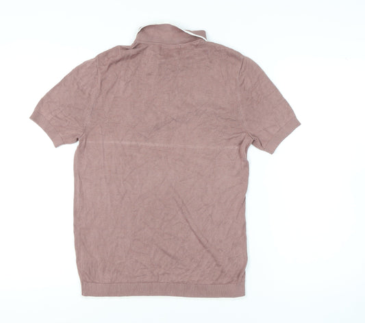 Topman Men's Brown M Polo Shirt with 1/4 Zip
