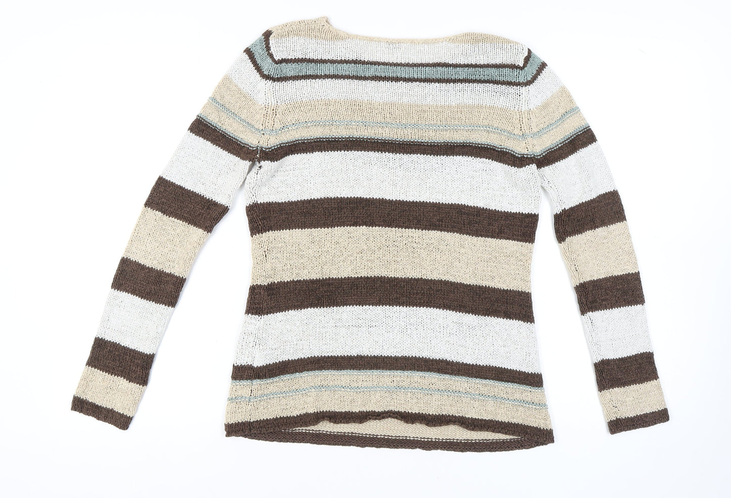 Evie Women's Brown Beige Striped Pullover Jumper Size 14