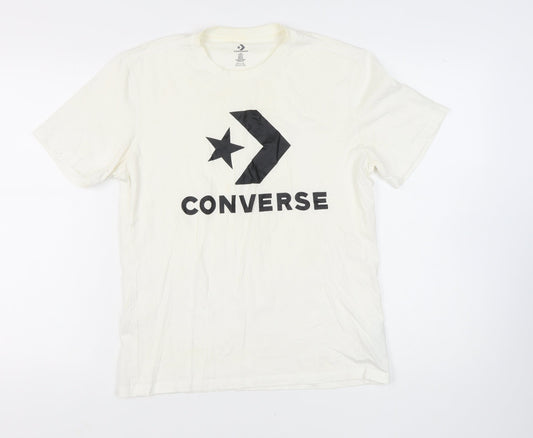Converse Men's White T-Shirt Size S Crew Neck Logo