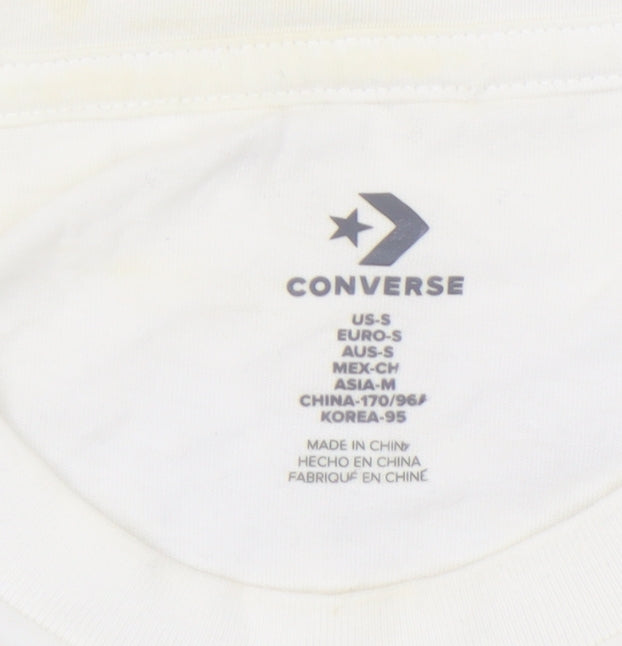 Converse Men's White T-Shirt Size S Crew Neck Logo