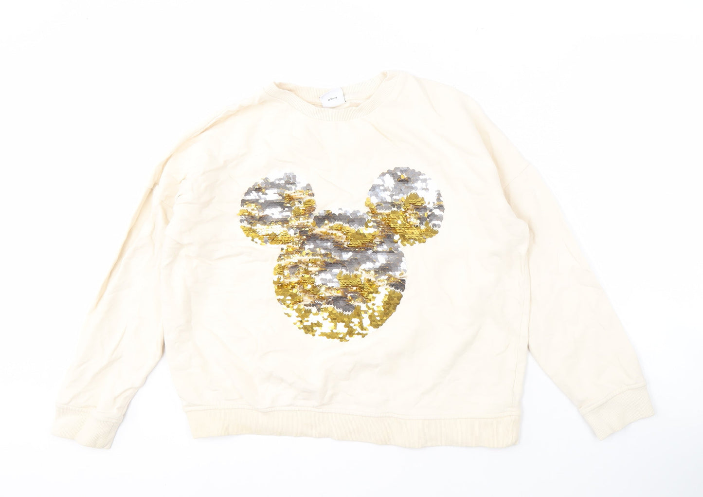 Disney Women's Beige Sequin Pullover Sweatshirt Size 12