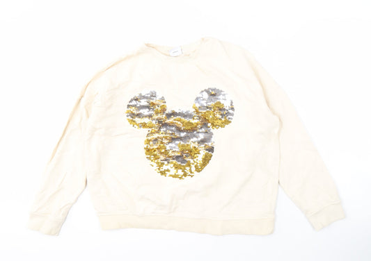 Disney Women's Beige Sequin Pullover Sweatshirt Size 12
