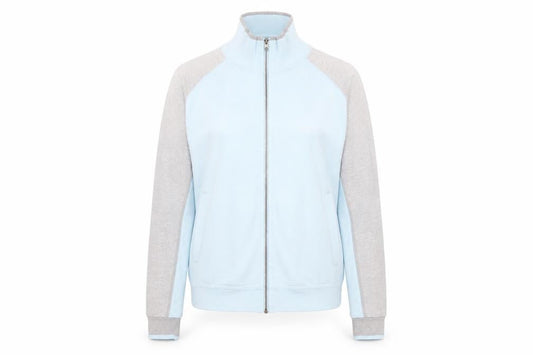Front view of Champion unisex blue/grey track jacket m