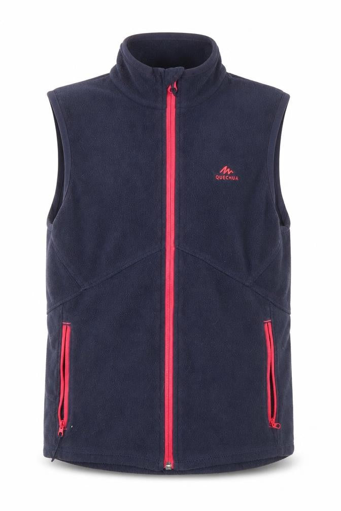 Front view of Quechua girls’' blue fleece jacket, size 9-10, lightweight activewear