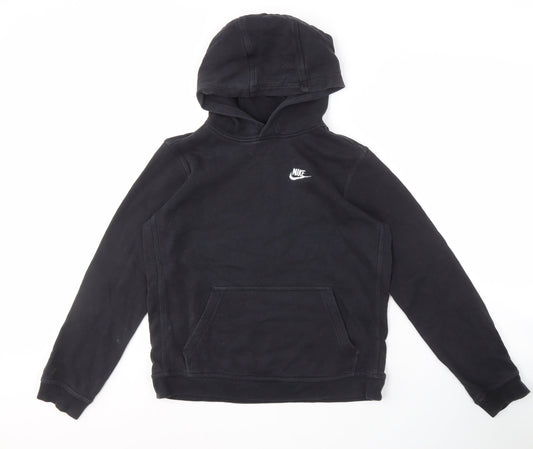Nike Boys Black XL Pullover Hoodie with Logo, Casual Comfort
