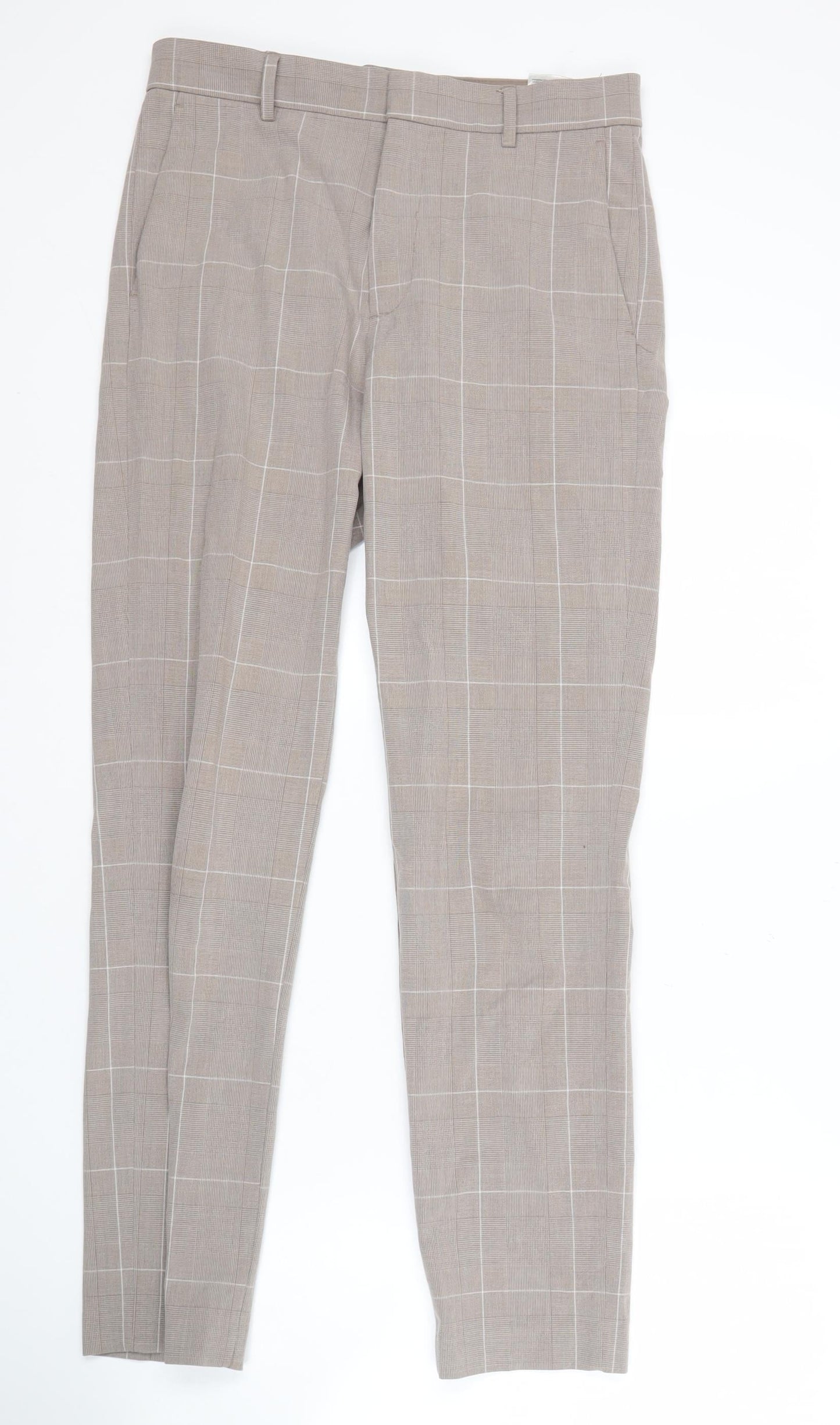 H&M Women’s Beige Check Slim Fit Trousers Size 8