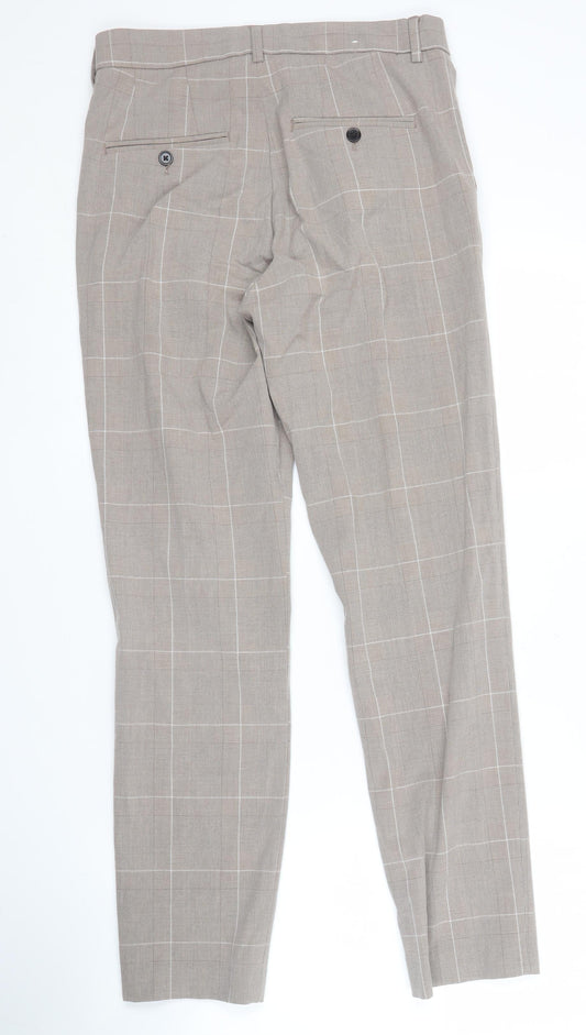 H&M Women’s Beige Check Slim Fit Trousers Size 8