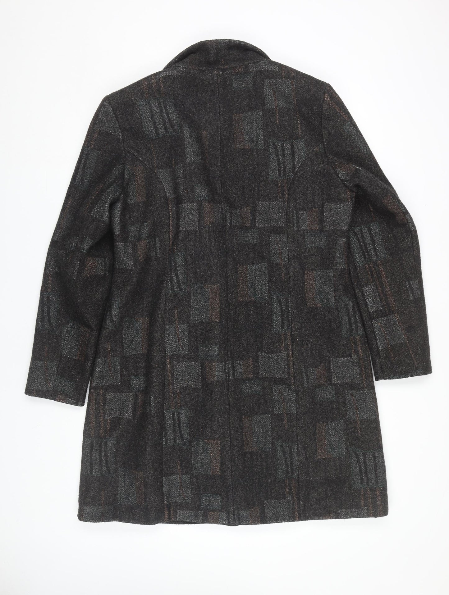 Klass Women's Black Geometric Mid-Length Coat Size 16
