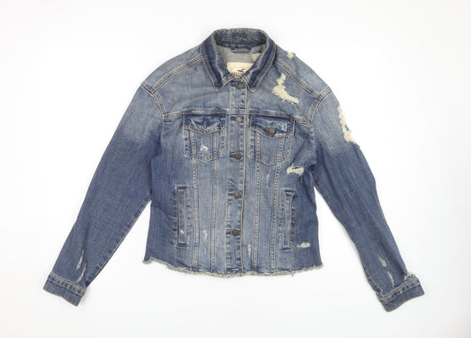 Hollister Women's Blue Distressed Denim Jacket XS