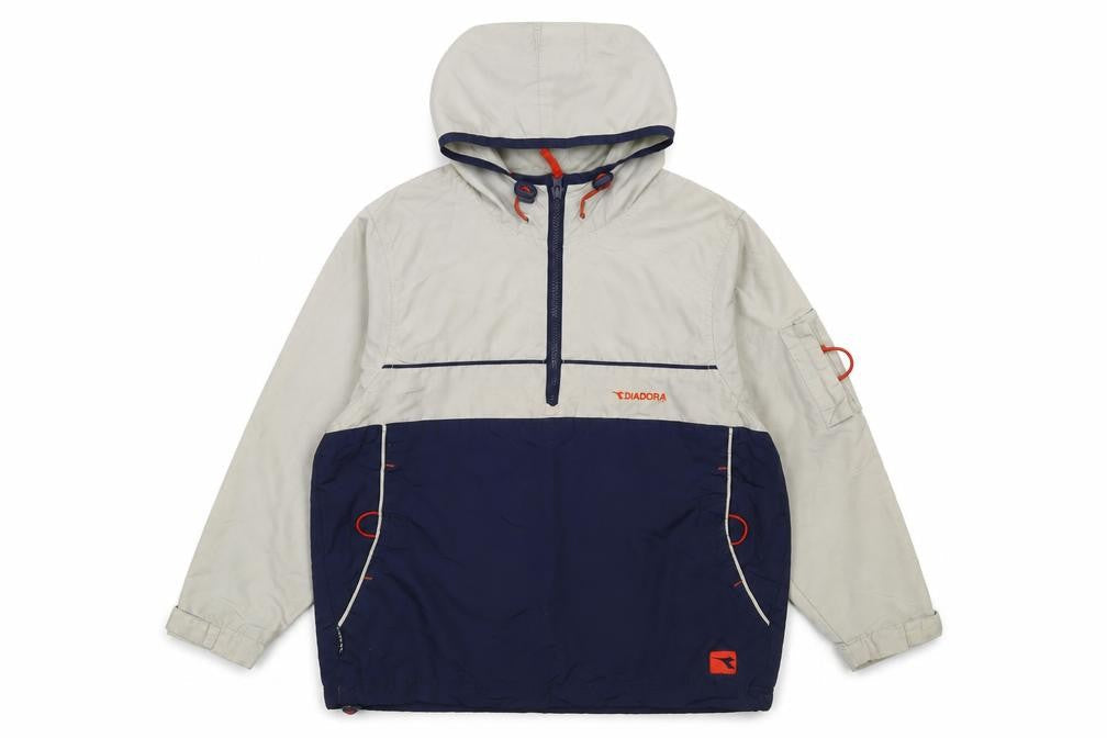 Front view of Diadora boys’ beige blue anorak jacket 8-9 years hooded