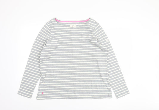 Joules Women's Grey Striped Boat Neck Top - Size 14