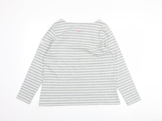 Joules Women's Grey Striped Boat Neck Top - Size 14