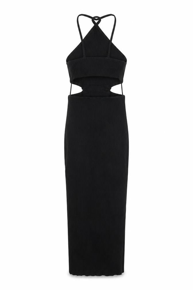 Front view of Zara Women's Black Sleeveless V-Neck Dress L