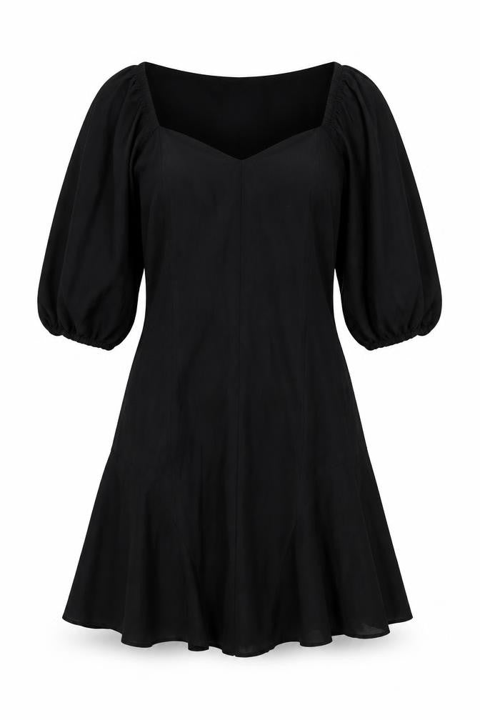Front view of Zara Women's Black Dress Cotton L Balloon Sleeve