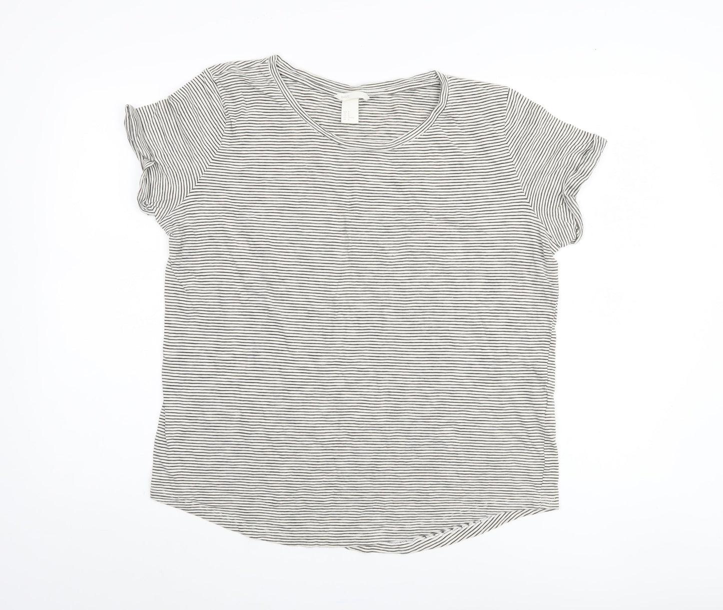 H&M Women's Black Striped Basic T-Shirt Size 12