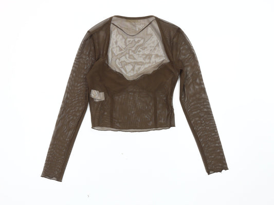 Pull&Bear Women's Brown Slim Fit Mesh Blouse M