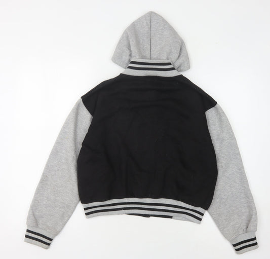 A2Z 4-Kids Boys Varsity Jacket, Black/Grey, 13 Years, Hooded