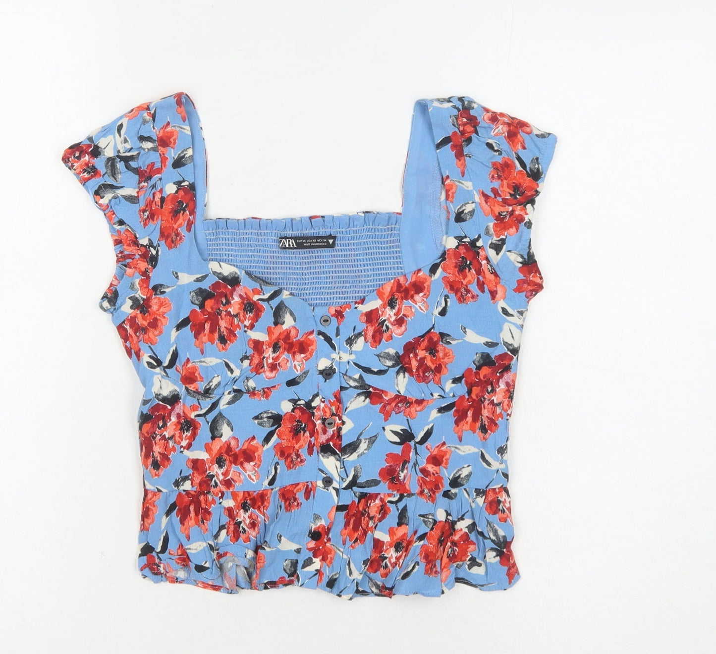 Zara Women's Blue Floral Cropped Blouse XS