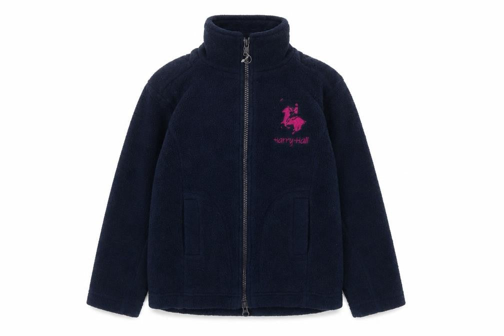 Front view of Harry Hall girls’ blue fleece jacket 4-5 years zip casual