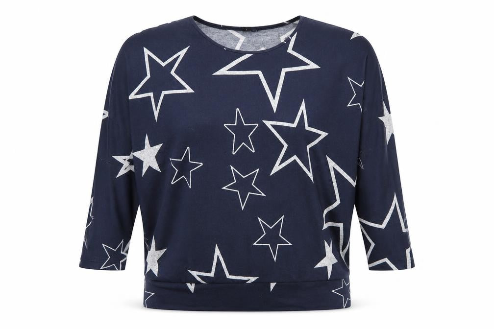 Front view of Izabel London Women's Blue Star Dolman Sleeve Top XL
