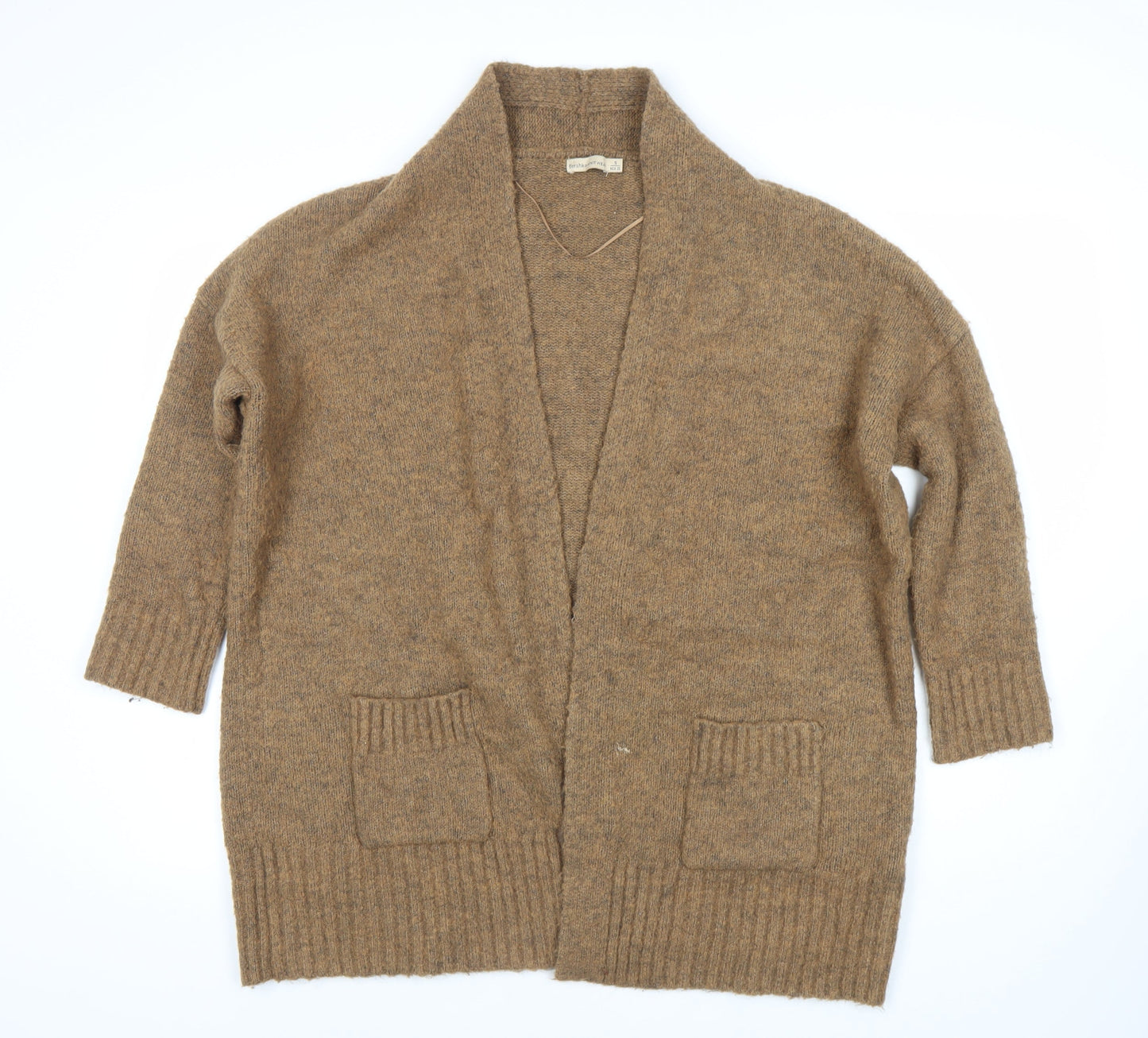 Bershka Women’s Brown Open Front Cardigan, Size S, Knit, Relaxed Fit