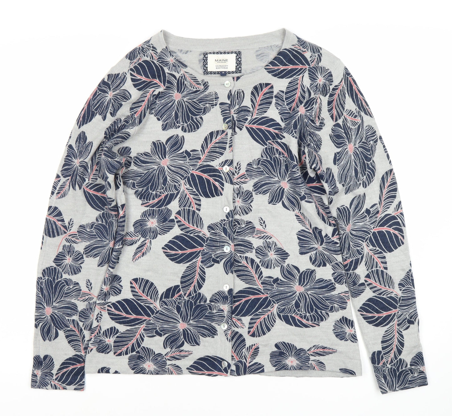 Maine New England Women's Grey Floral Cardigan, Size 14