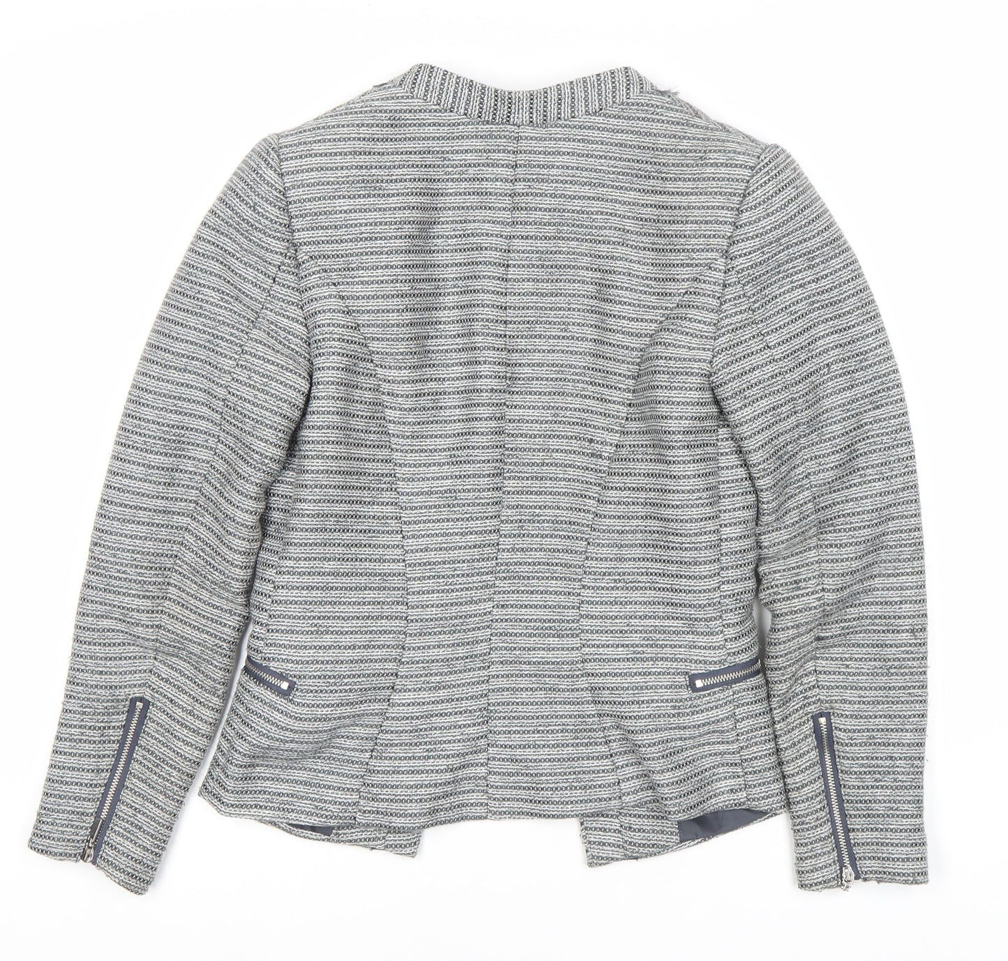 H&M Women’s Grey Blazer, Size 6, Stripe Pattern, Shawl Lapel