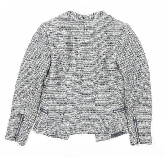 H&M Women’s Grey Blazer, Size 6, Stripe Pattern, Shawl Lapel