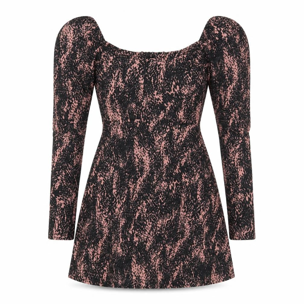 Topshop Women's Multicoloured Size 8 Animal Print Puff Sleeve Dress