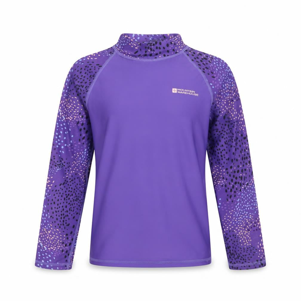 Front view of Mountain Warehouse girls’ purple long sleeve t-shirt xl