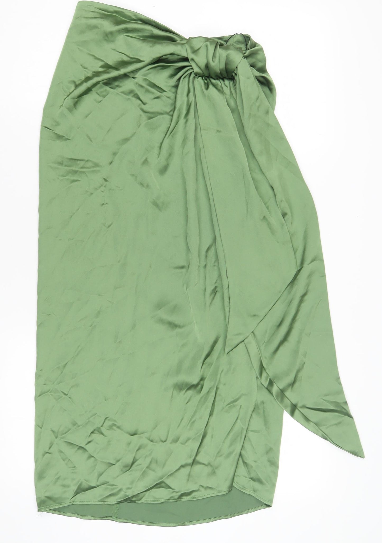 Zara Women's Green XS Satin Wrap Midi Skirt