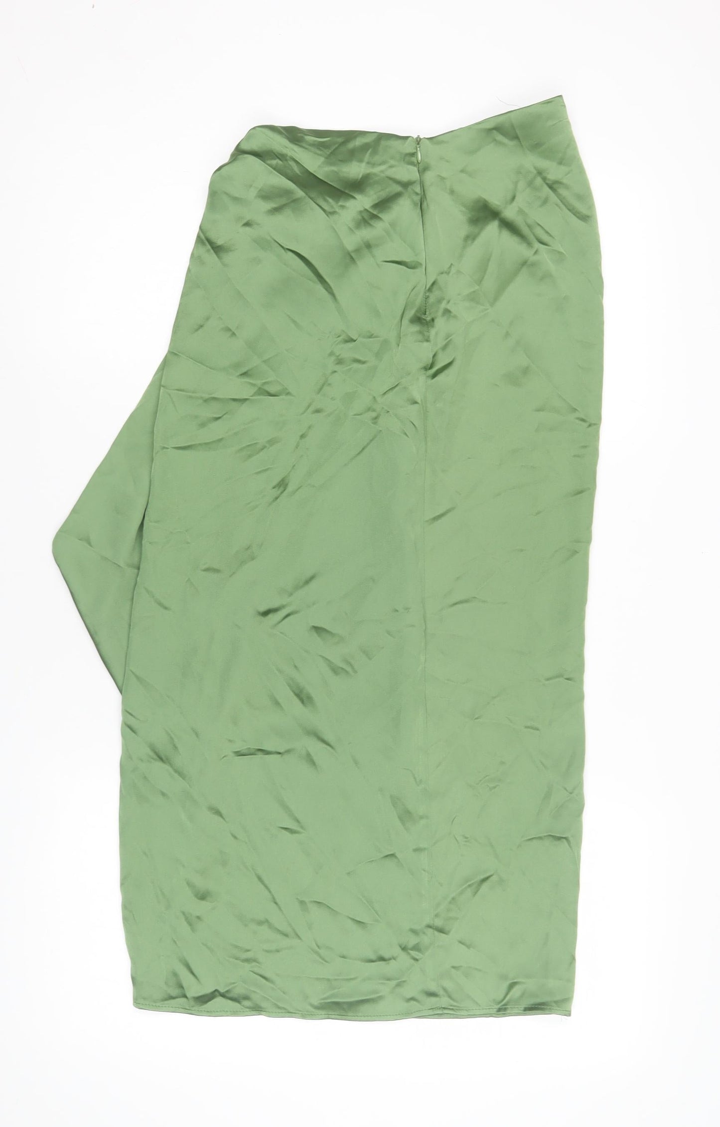Zara Women's Green XS Satin Wrap Midi Skirt