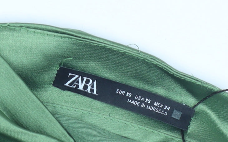 Zara Women's Green XS Satin Wrap Midi Skirt