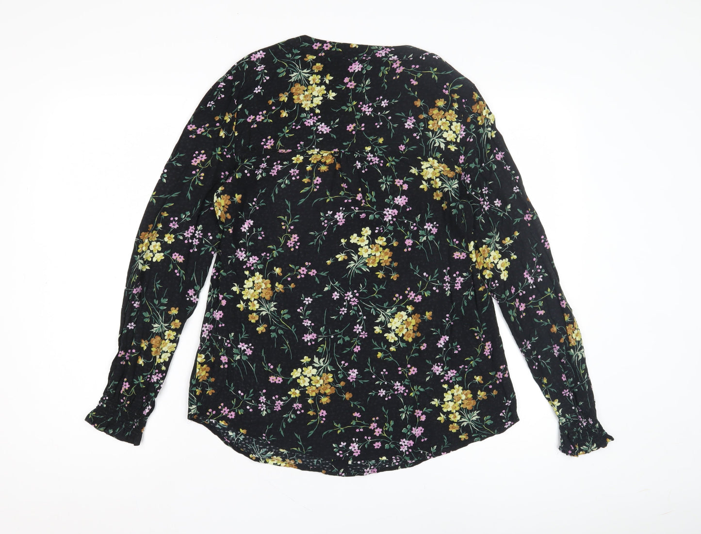 Oasis Women's Black Floral Blouse, Size 12, V-Neck