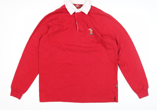 WRU Boys Red Rugby Polo Shirt - Small, Long Sleeve, Sports