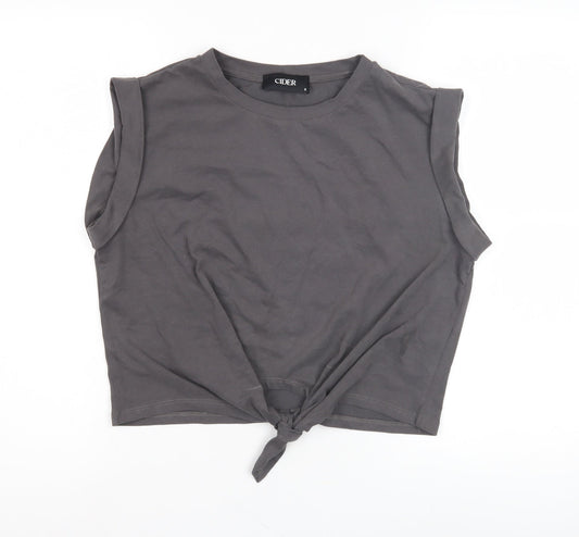 Cider Women's Grey Sleeveless Tie T-Shirt Size S