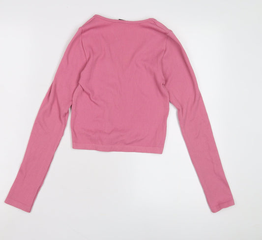 Stradivarius Women's Pink Cropped V-Neck Top XS