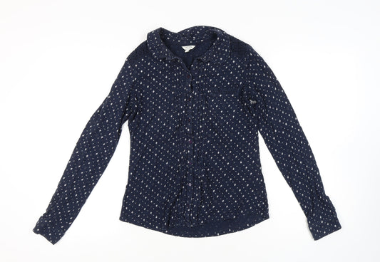 FatFace Women's Blue Geometric Button-Up Shirt, Size 10