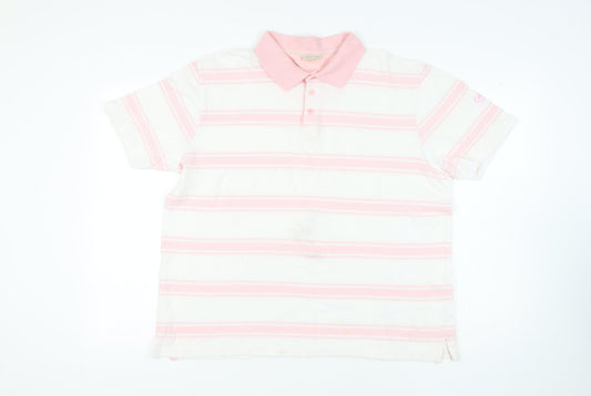 Cotton Traders Men's Pink Striped Polo, XL, Casual Wear