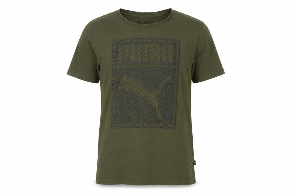 Front view of Puma Men's Green T-Shirt S Graphic Print Logo Casual