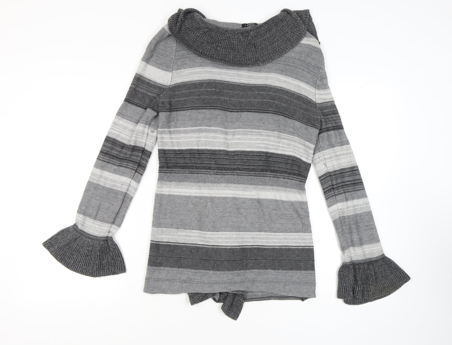 Roman Women's Grey Striped Cardigan Jumper, Size 16