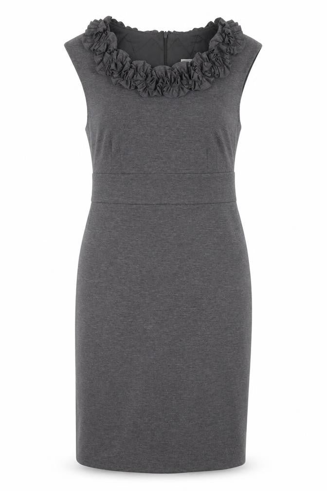 Wallis Women's Grey Sheath Dress Size 14 Ruffled Neck