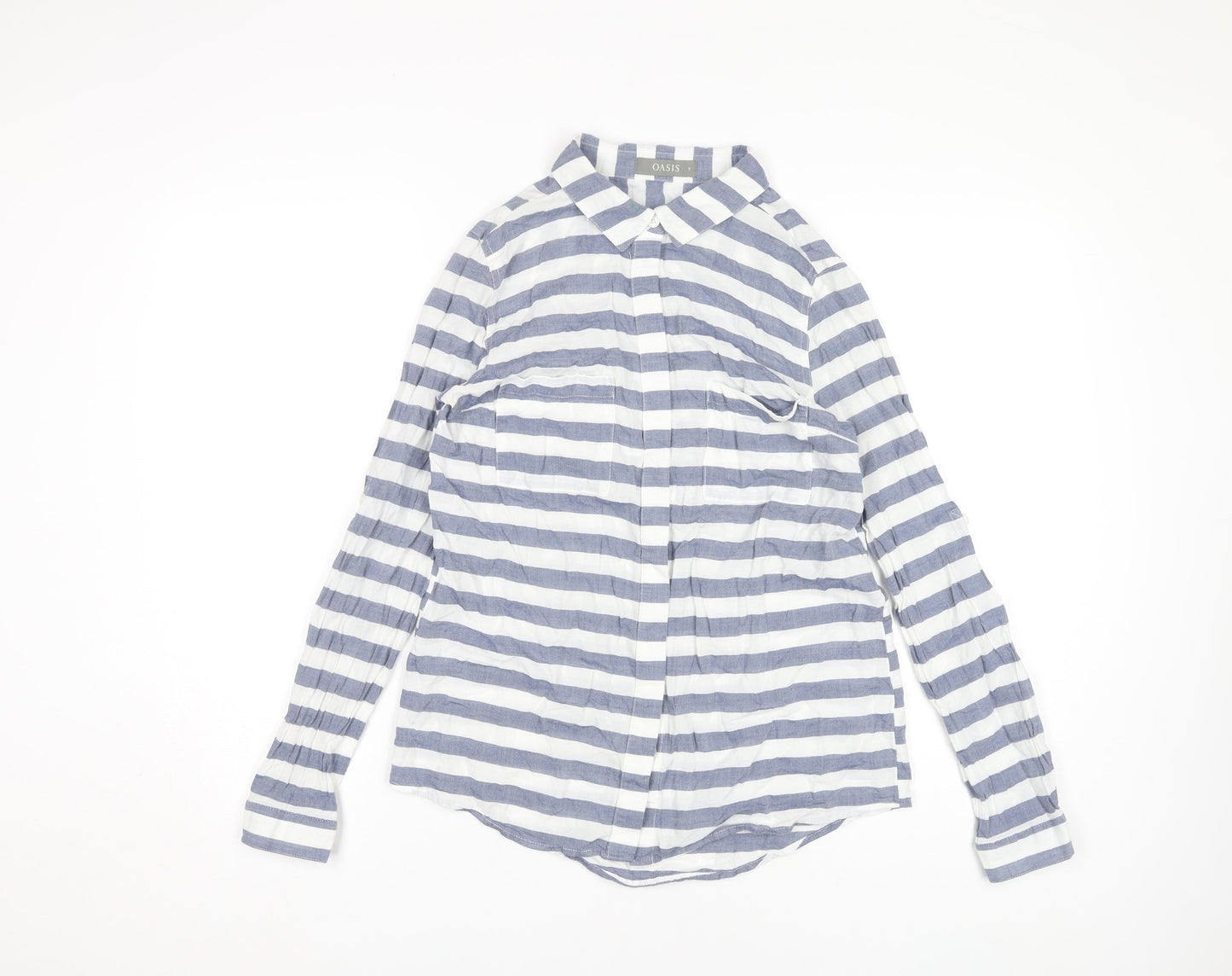 Oasis Women's Blue Striped Button-Up Shirt, Size 8