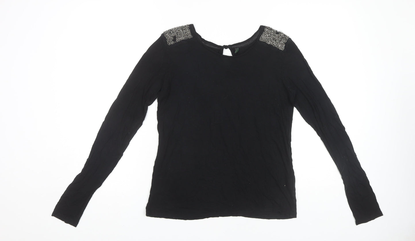 Stile Benetton Women's Black Beaded Long Sleeve Top M