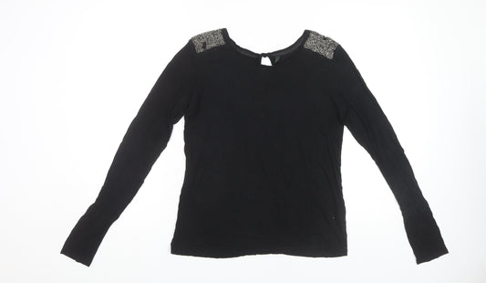 Stile Benetton Women's Black Beaded Long Sleeve Top M
