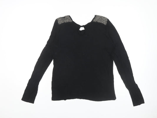 Stile Benetton Women's Black Beaded Long Sleeve Top M
