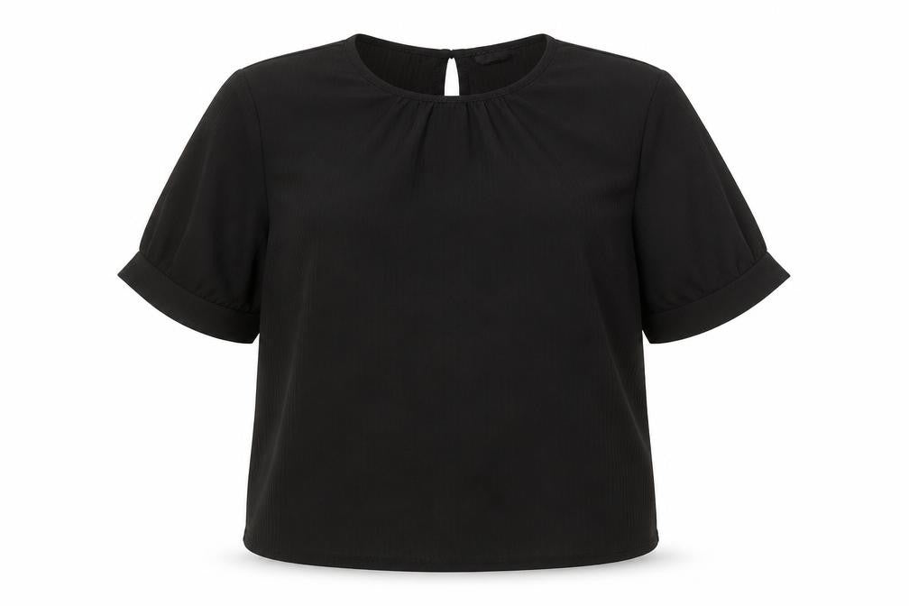 Front view of Adrianna Papell Women's Black Top, size S, Elegant Design