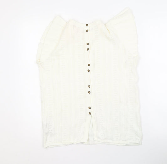 Fat Face Women Ivory Flutter Sleeve Button Top