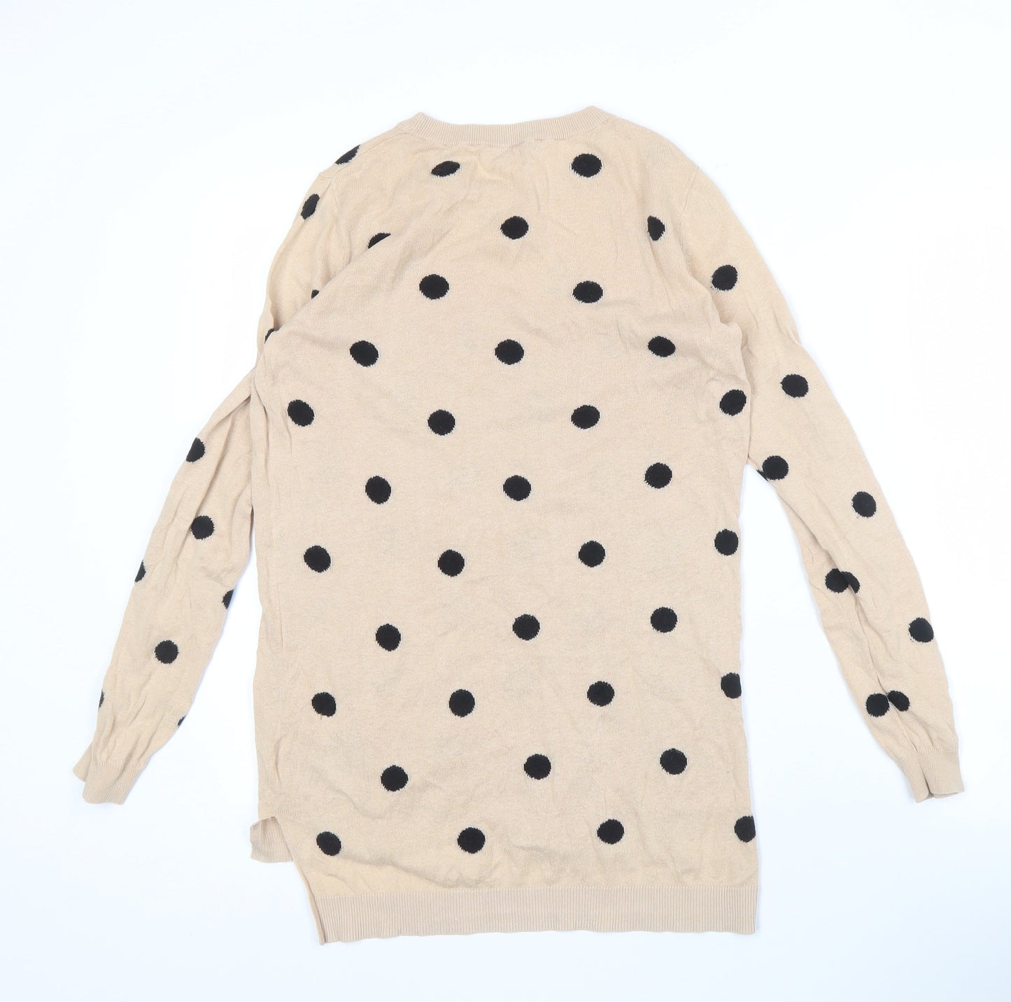 Oasis Women's XS Beige Polka Dot Long Sleeve T-Shirt